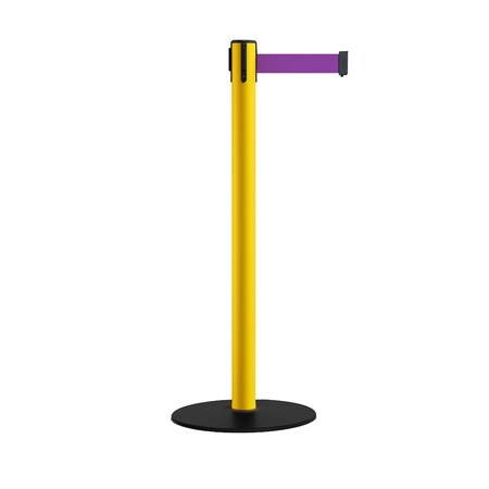 Montour Line Retr. Belt Stanchion, Low Base, 2.5in YLW Post 7.5' Purple Belt S400-YW-PE-75